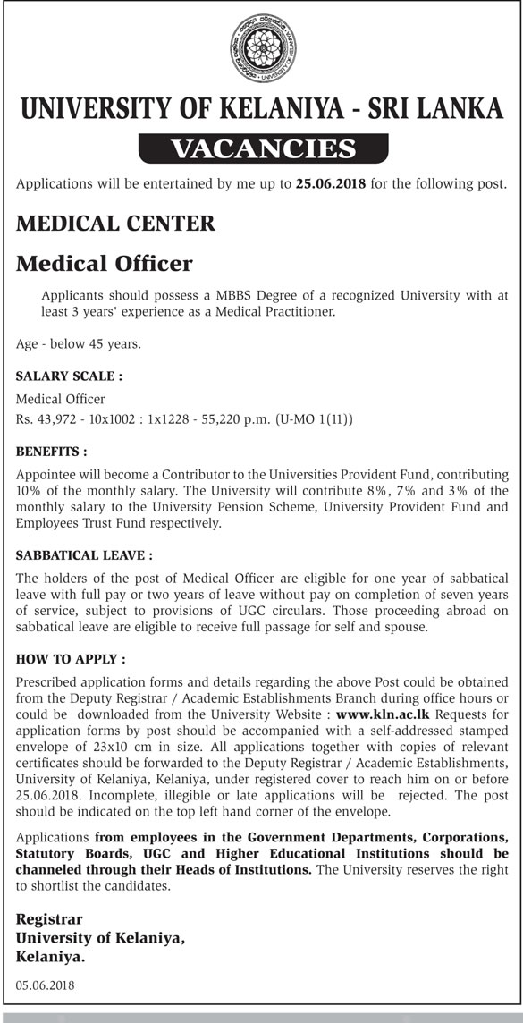 Medical Officer - University of Kelaniya